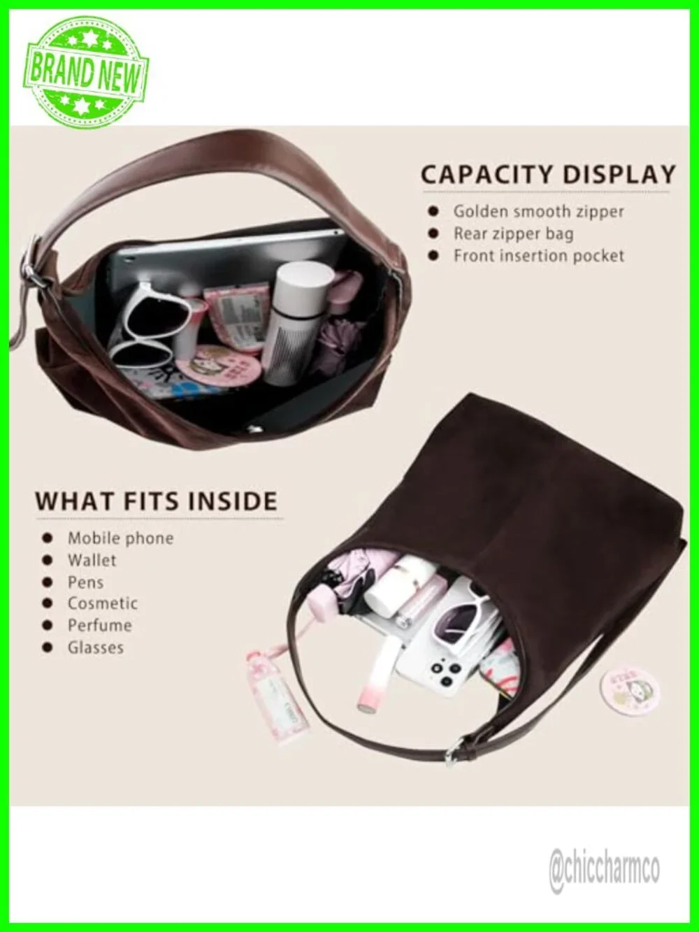 Trendy Faux Suede Hobo Tote Shoulder Handbag with Adjustable Strap and Pouch